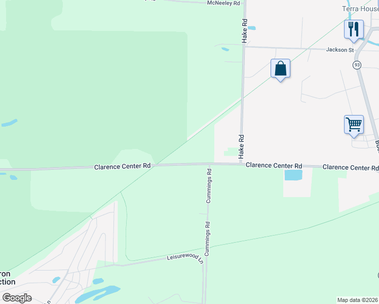 map of restaurants, bars, coffee shops, grocery stores, and more near 12566 Clarence Center Road in Akron