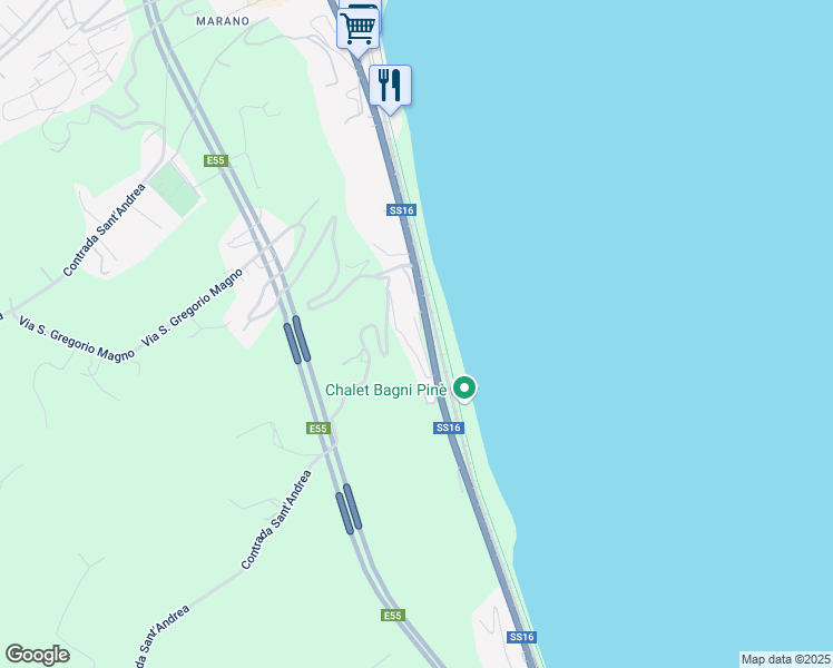 map of restaurants, bars, coffee shops, grocery stores, and more near 44 Via Adriatica Sud in Cupra Marittima