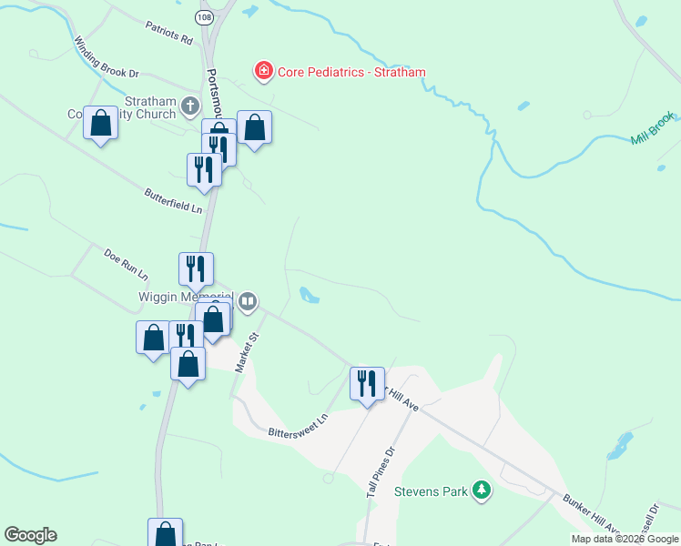 map of restaurants, bars, coffee shops, grocery stores, and more near 9 Stephen Drive in Stratham