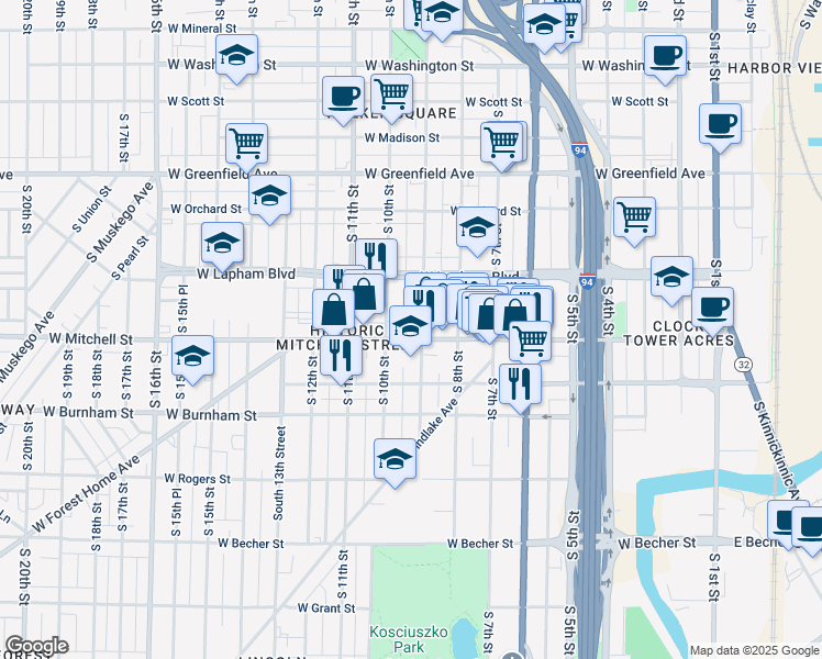 map of restaurants, bars, coffee shops, grocery stores, and more near 1666 South 9th Street in Milwaukee