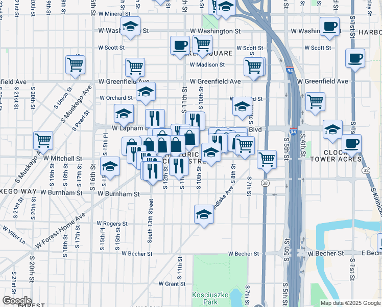 map of restaurants, bars, coffee shops, grocery stores, and more near None in Milwaukee