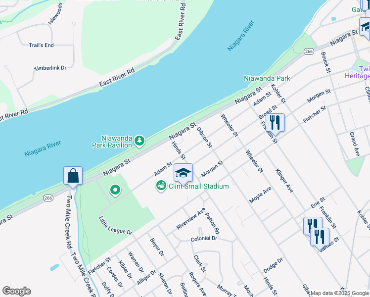 map of restaurants, bars, coffee shops, grocery stores, and more near 498 Adam Street in Tonawanda