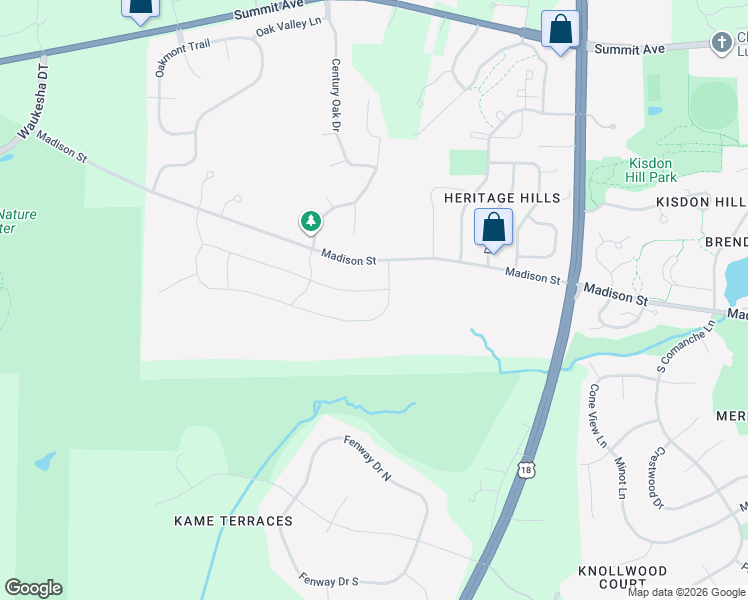 map of restaurants, bars, coffee shops, grocery stores, and more near 3505 Olde Howell Road in Waukesha