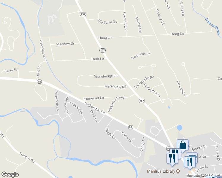 map of restaurants, bars, coffee shops, grocery stores, and more near 109 Marangale Road in Manlius