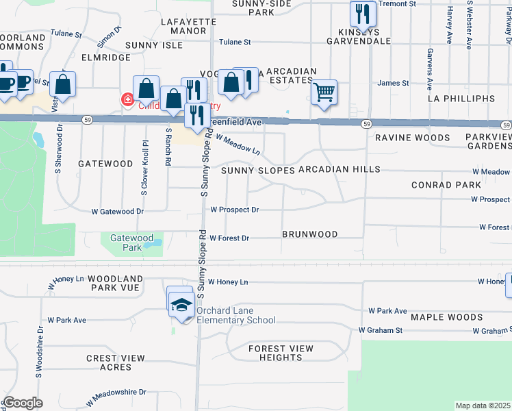 map of restaurants, bars, coffee shops, grocery stores, and more near 13708 W Prospect Dr in New Berlin