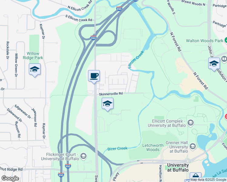 map of restaurants, bars, coffee shops, grocery stores, and more near 641 Skinnersville Road in Buffalo