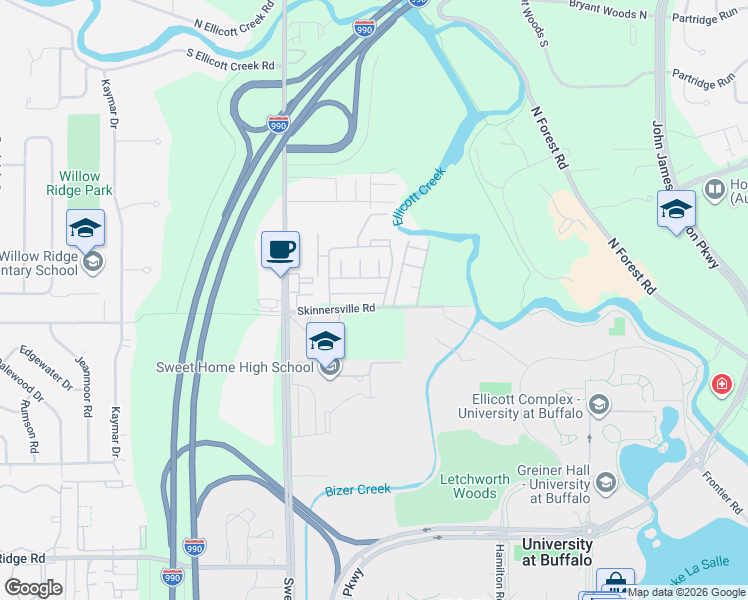 map of restaurants, bars, coffee shops, grocery stores, and more near 611 Skinnersville Road in Buffalo