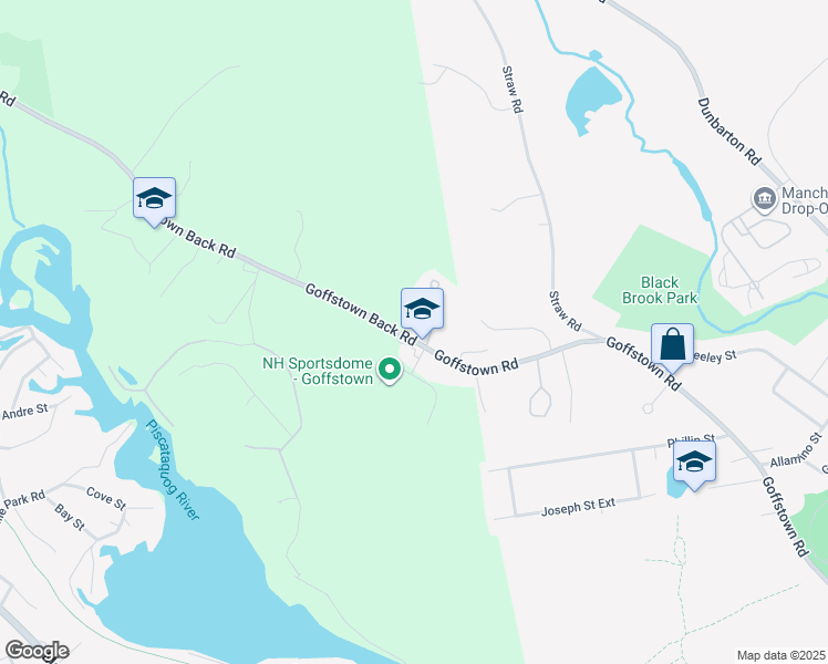 map of restaurants, bars, coffee shops, grocery stores, and more near 369 Goffstown Back Road in Goffstown