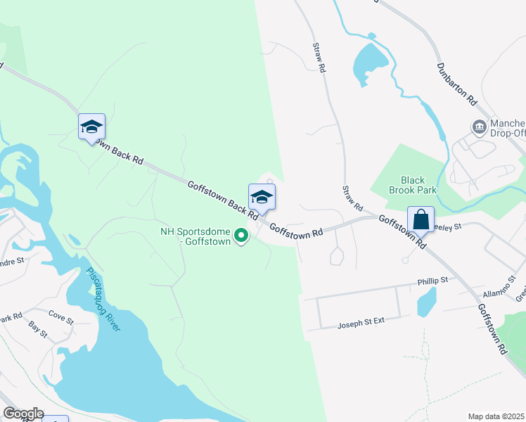 map of restaurants, bars, coffee shops, grocery stores, and more near 369 Goffstown Back Road in Goffstown