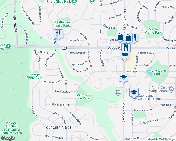 map of restaurants, bars, coffee shops, grocery stores, and more near 7104 East Pass in Madison