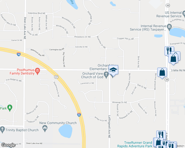 map of restaurants, bars, coffee shops, grocery stores, and more near 2675 Burgen Court Northeast in Grand Rapids