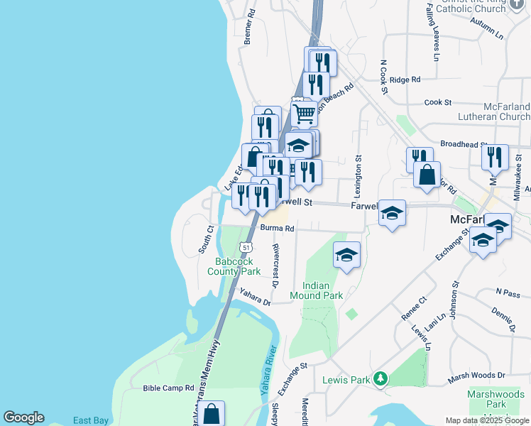 map of restaurants, bars, coffee shops, grocery stores, and more near 4701 Farwell Street in McFarland