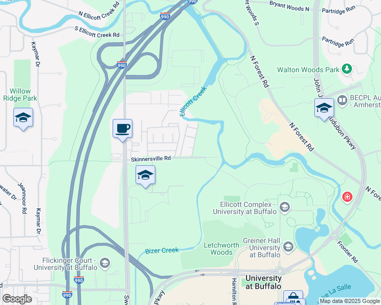 map of restaurants, bars, coffee shops, grocery stores, and more near 11 Beacon Park in Buffalo