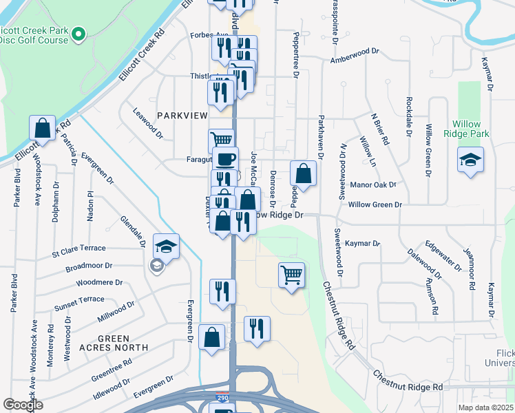 map of restaurants, bars, coffee shops, grocery stores, and more near in Erie County