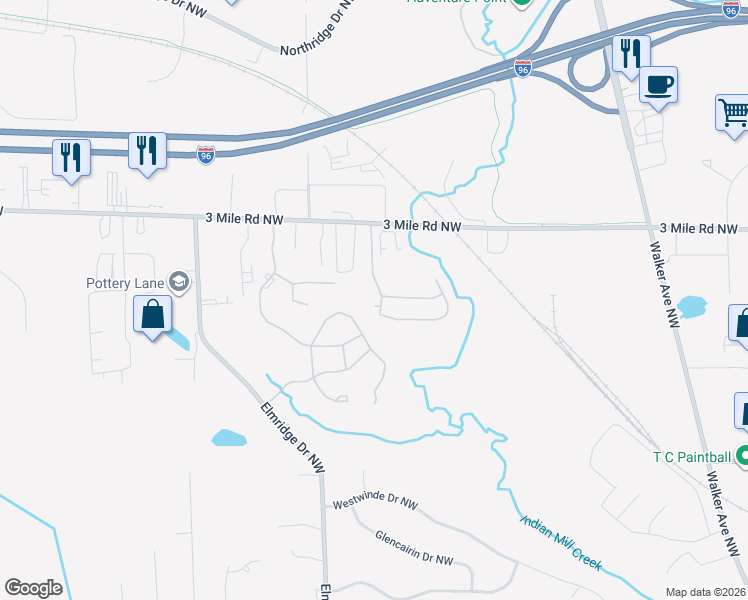 map of restaurants, bars, coffee shops, grocery stores, and more near 2693 Rolling Ridge Lane Northwest in Walker