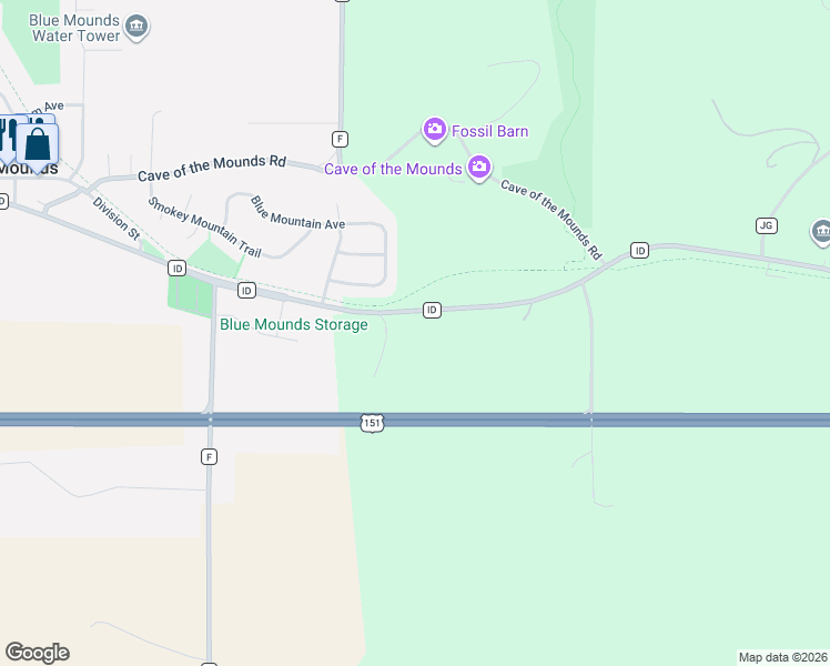 map of restaurants, bars, coffee shops, grocery stores, and more near 10787 County Highway ID in Blue Mounds