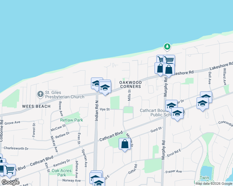 map of restaurants, bars, coffee shops, grocery stores, and more near 975 Lakeshore Road in Sarnia