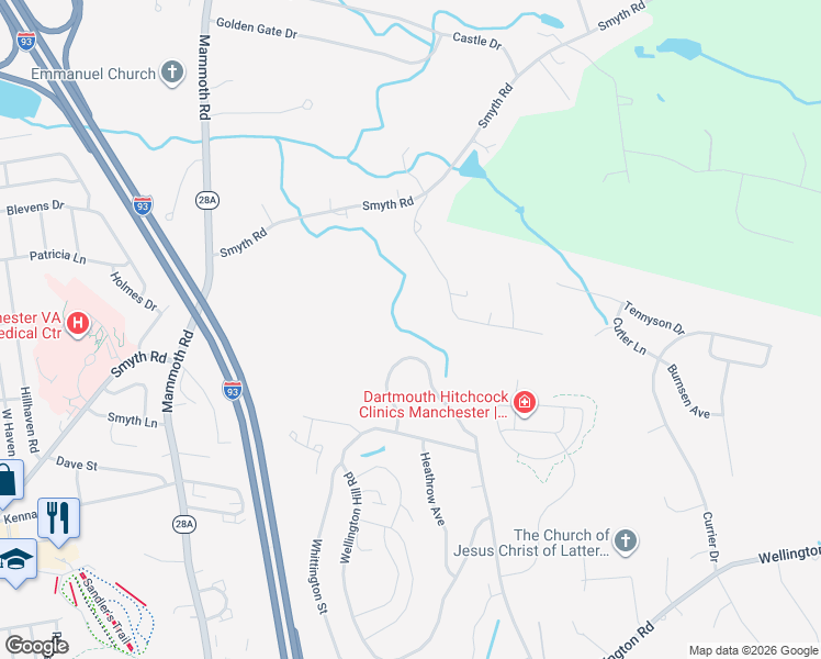map of restaurants, bars, coffee shops, grocery stores, and more near 411 Fox Hollow Way in Manchester