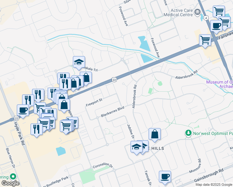 map of restaurants, bars, coffee shops, grocery stores, and more near Tribalwood Street in London