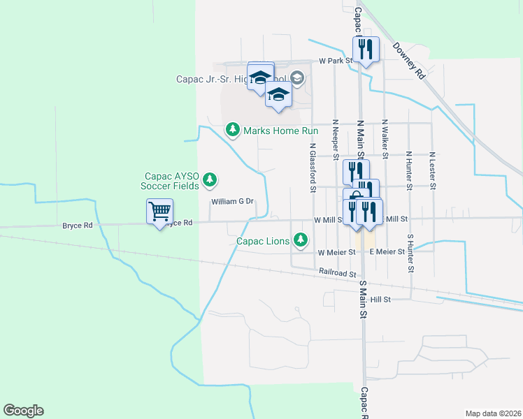 map of restaurants, bars, coffee shops, grocery stores, and more near in Capac