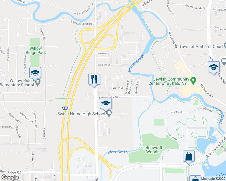 map of restaurants, bars, coffee shops, grocery stores, and more near 35 Groton Drive in Buffalo