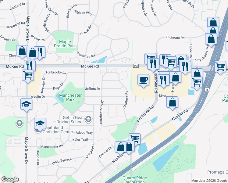 map of restaurants, bars, coffee shops, grocery stores, and more near 6137 Thornebury Drive in Madison