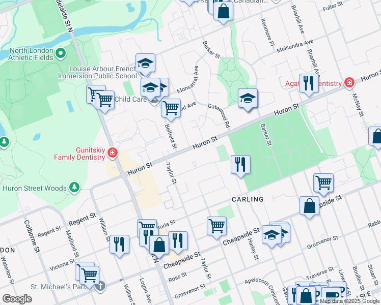 map of restaurants, bars, coffee shops, grocery stores, and more near 780 Sevilla Park Place in London