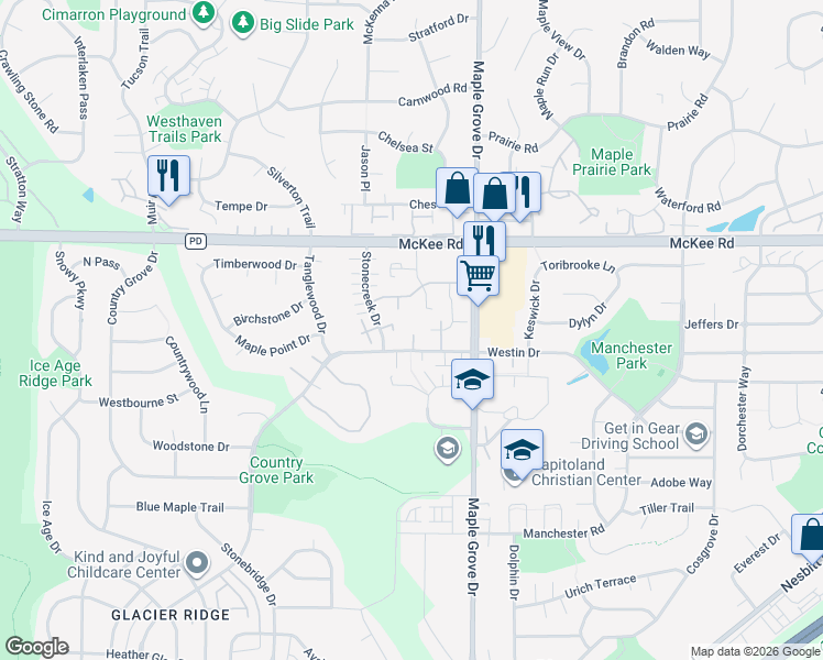 map of restaurants, bars, coffee shops, grocery stores, and more near 6927 East Pass in Madison