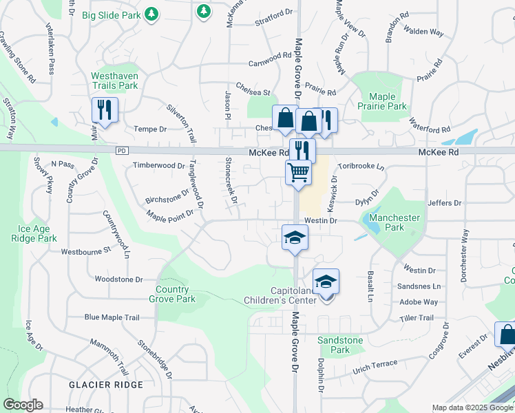 map of restaurants, bars, coffee shops, grocery stores, and more near 6927 East Pass in Madison