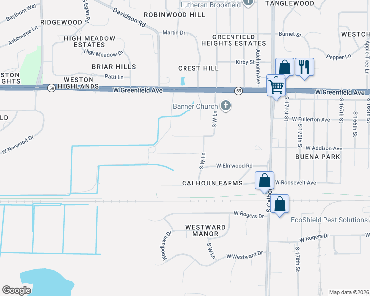 map of restaurants, bars, coffee shops, grocery stores, and more near 17723 West Oak Drive in New Berlin