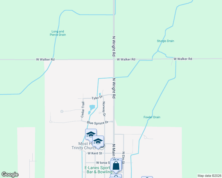 map of restaurants, bars, coffee shops, grocery stores, and more near 1848 Wright Road in Fowler