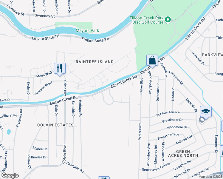 map of restaurants, bars, coffee shops, grocery stores, and more near 860 Ellicott Creek Road in Tonawanda