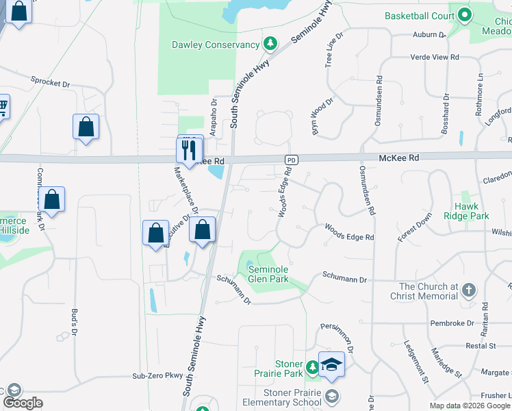 map of restaurants, bars, coffee shops, grocery stores, and more near 5938 Forest Lane in Fitchburg