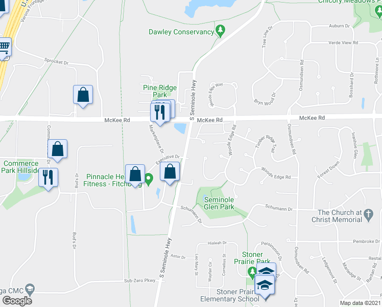 map of restaurants, bars, coffee shops, grocery stores, and more near 5939 Seminole Centre Court in Fitchburg