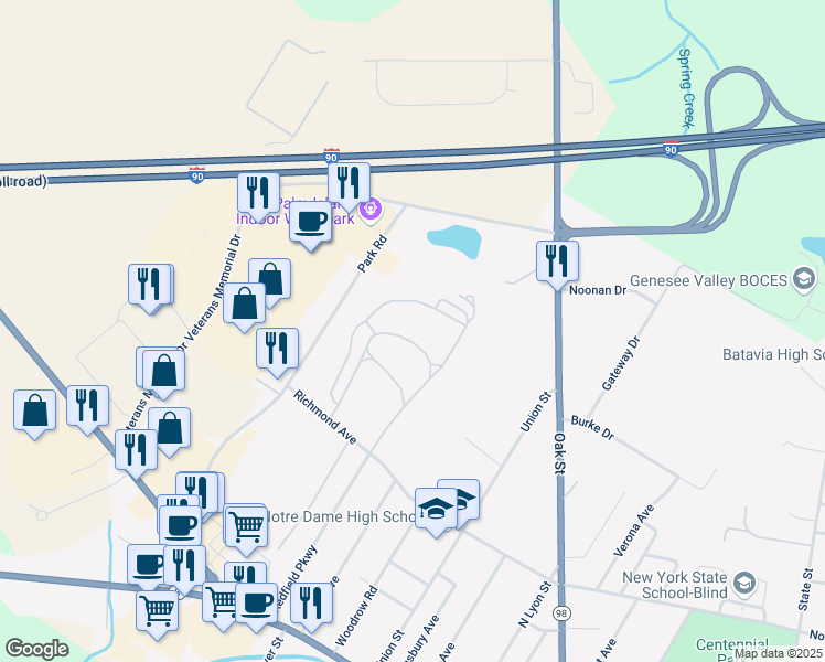 map of restaurants, bars, coffee shops, grocery stores, and more near 222 Richmond Avenue in Batavia