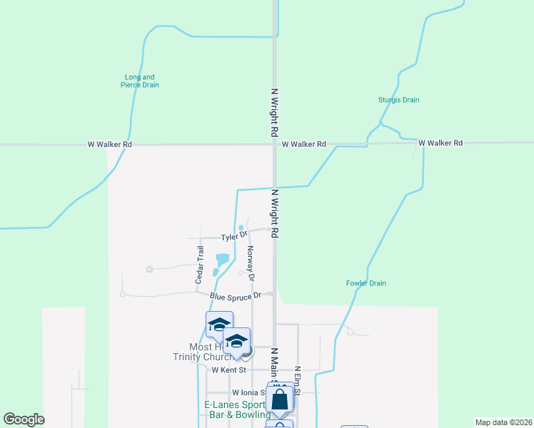 map of restaurants, bars, coffee shops, grocery stores, and more near 1848 Wright Road in Fowler