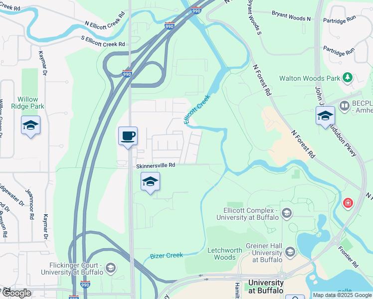 map of restaurants, bars, coffee shops, grocery stores, and more near 5 Beacon Park in Buffalo
