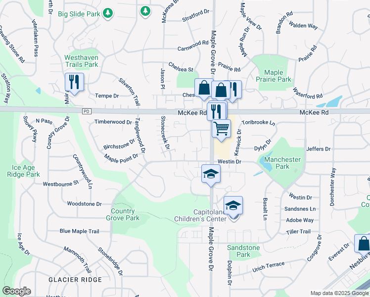 map of restaurants, bars, coffee shops, grocery stores, and more near 3245 Stonecreek Drive in Madison
