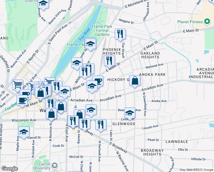 map of restaurants, bars, coffee shops, grocery stores, and more near 915 North Hartwell Avenue in Waukesha