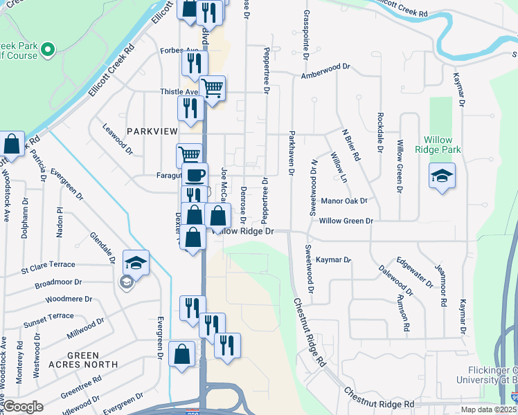 map of restaurants, bars, coffee shops, grocery stores, and more near 66 Peppertree Drive in Buffalo