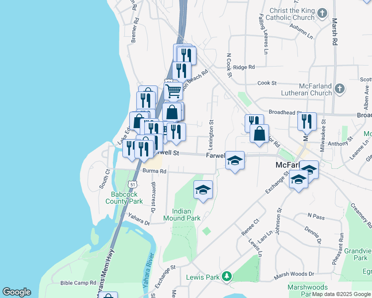 map of restaurants, bars, coffee shops, grocery stores, and more near 4806 Dale Street in McFarland