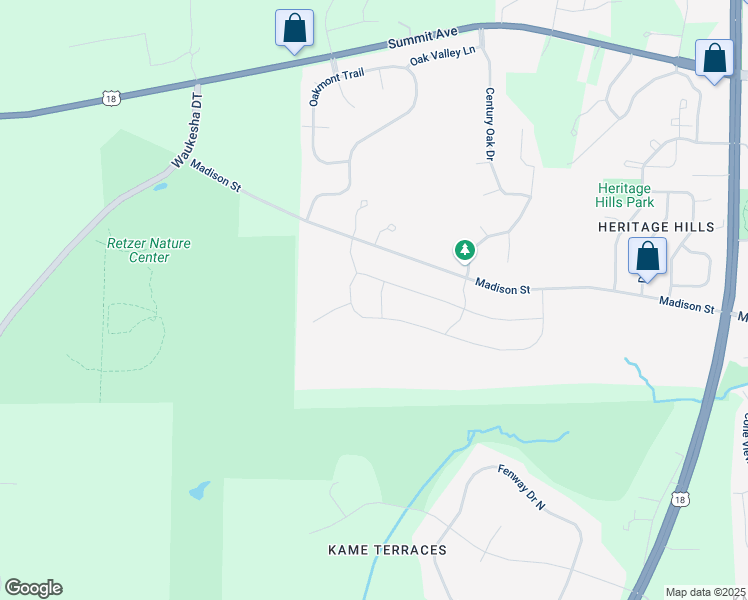 map of restaurants, bars, coffee shops, grocery stores, and more near 128 Scarlet Oak Lane in Waukesha