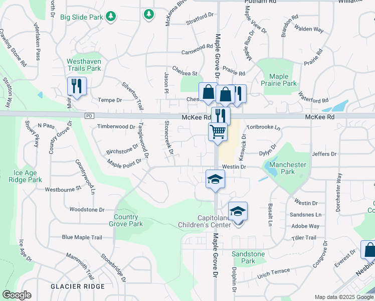 map of restaurants, bars, coffee shops, grocery stores, and more near 3245 Stonecreek Drive in Madison
