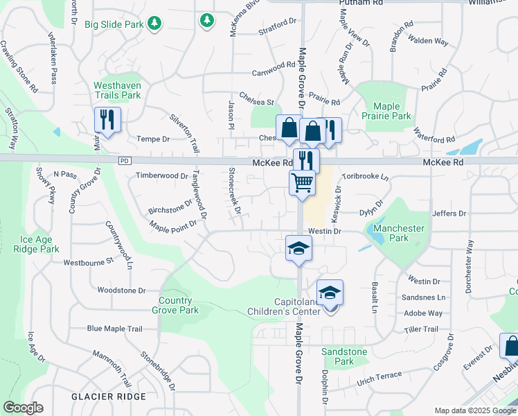 map of restaurants, bars, coffee shops, grocery stores, and more near 3245 Stonecreek Drive in Madison