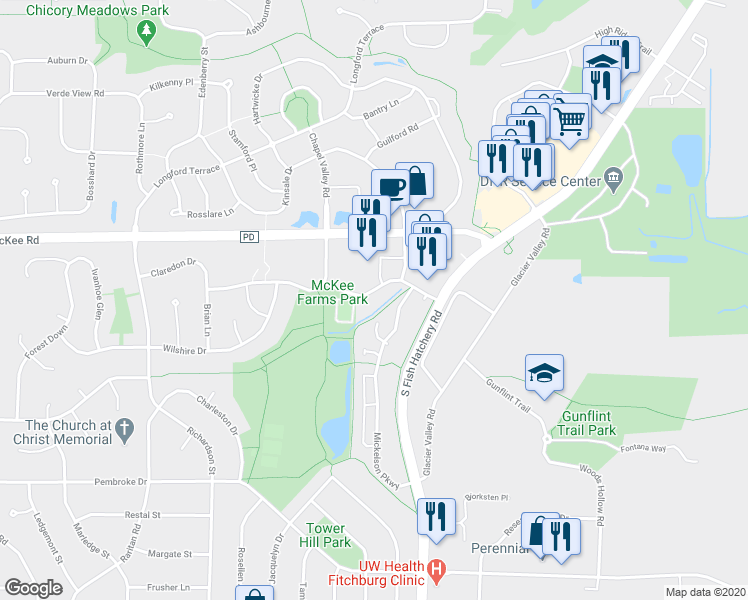 map of restaurants, bars, coffee shops, grocery stores, and more near 5579 Brendan Avenue in Fitchburg