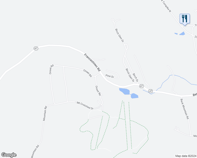 map of restaurants, bars, coffee shops, grocery stores, and more near 576 Francestown Road in Bennington