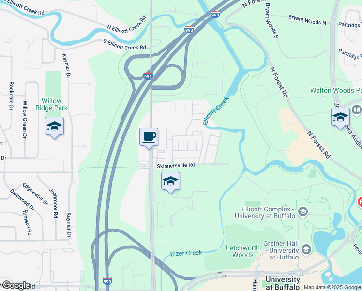 map of restaurants, bars, coffee shops, grocery stores, and more near 111 Charter Oaks Drive in Buffalo