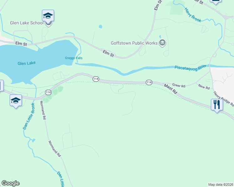 map of restaurants, bars, coffee shops, grocery stores, and more near Tatro Drive in Goffstown