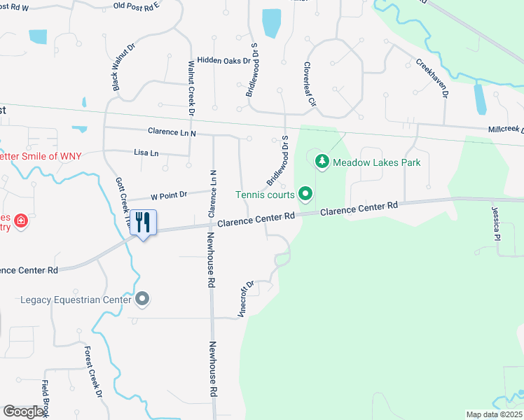 map of restaurants, bars, coffee shops, grocery stores, and more near 8440 Clarence Center Road in Clarence Center