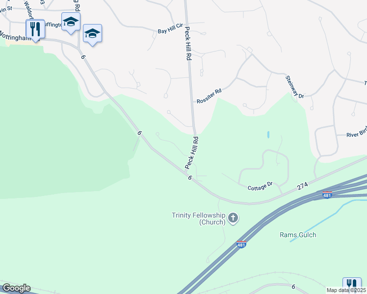 map of restaurants, bars, coffee shops, grocery stores, and more near 6150 Waterloo Road in Jamesville